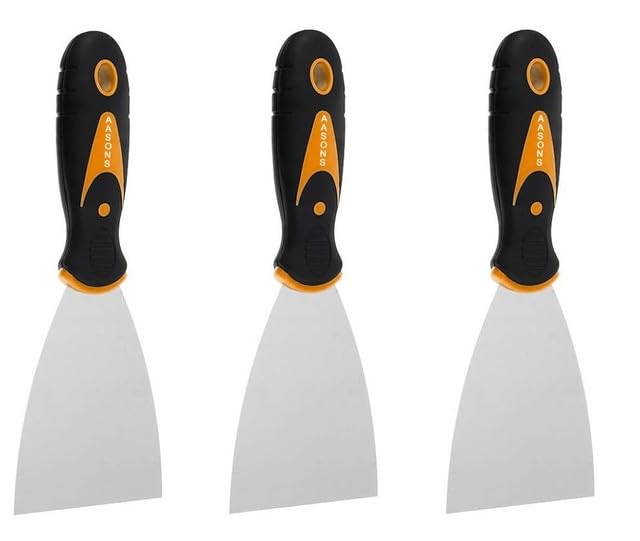 Image of AASONS 3 Inch Tempered Steel Paint Scraper Putty Knife, Painting Tools, Spackle Knife, Wallpaper Scrapping, Painters Tool, Crown Molding Tool, Paint Remover Scrapper with Handle (Pack Of 3)