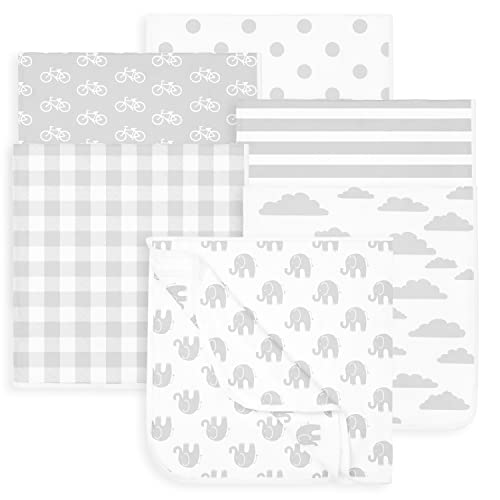 Image of Baby Blankets - Soft Pure Cotton Swaddle Blankets for Boys and Girls - 6 Pack Grey & White Designs - Multi Use - 30 x 30 Inches