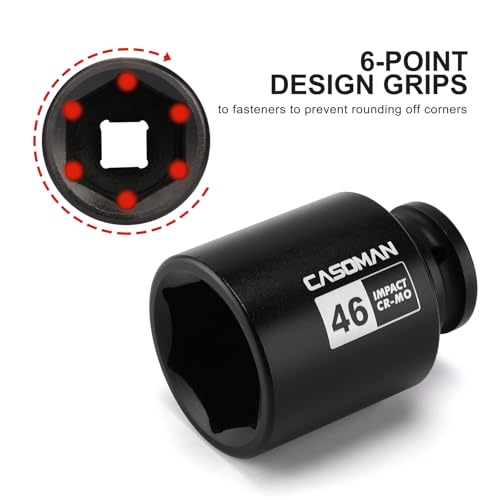 Image of CASOMAN 3 /4 inchDrive Deep Impact Socket-46mm, Jumbo Impact Socket, Metric, 6-Point, CR-MO, Black Phosphate Finish