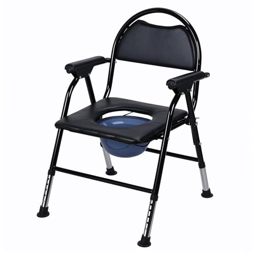 toxaaiwr Folding Bedside Commode Portable Shower Commode Chair Padded Seat Bedside Toilet for Elderly and Disabled Adult Potty Chair for Seniors 1