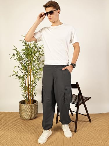 Image of Thomas Scott Men's | Solid | Light Weight | Breathable Fabric | Ribbed Bottoms | Mid Rise | Loose Fit | 100% Cotton | Button Waist | Chino Trouser | Pants