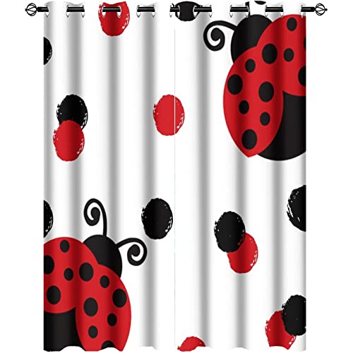 Cute Red Ladybug Room Darkening Blackout Window Curtains with Grommets,Watercolor