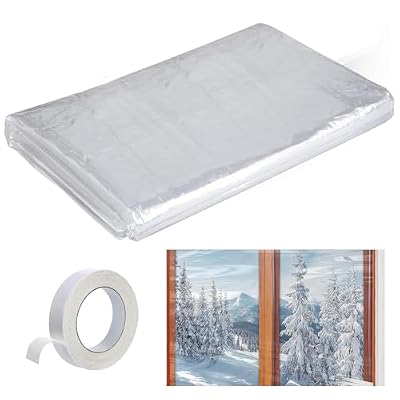 Window Insulation Kit for 5 Windows of 3' x 5' - Indoor Window Plastic for Winterizing, 63×236 in Tear Resistant Shrink Winter Window Cover with Double-Side Tape to Keep Cold Out