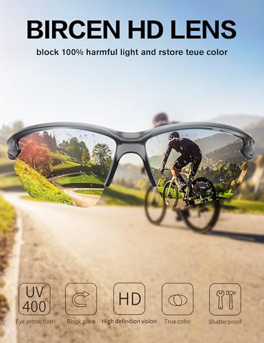 Image of BIRCEN Mens Polarized Sunglasses for Sports: TR90 Lightweight Sun Glasses Wrap Around Shades for Fishing Driving Cycling