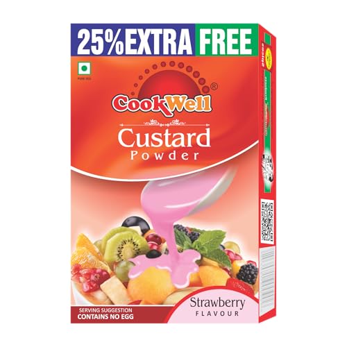 Image of Cookwell Combo of Custard Powder | 100g x 4 Flavours (Vanilla, Mango, Pineapple, Strawberry) | Delicious Flavourful Creamy Dessert Mix for Puddings, Fruit Salads and Parties