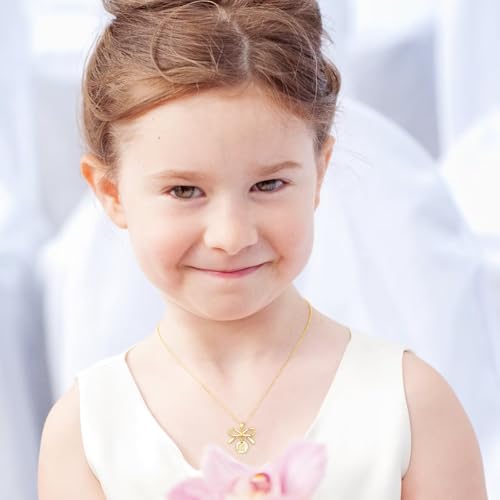 IEFLIFE Flower Girl Gifts - 14K Gold Plated Disc Initial Flower Girl Proposal Necklace Gifts for Girls from Bride, Bow Necklace Gift for Girls on Wedding Bridal Shower Party Jewelry4