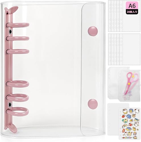 JEFURE シール帳バインダー 透明 A6サイズ ピンク