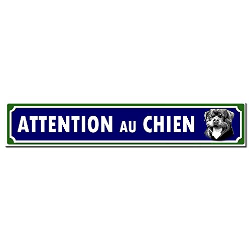 Autocollant.fr Panneau Attention au Chien Rottweiler PVC Blanc 22x4 cm Extérieur Style: Bold