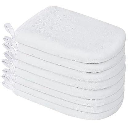 PHOGARY 8 Stück Mikrofaser-Waschhandschuhe, Flanell, weicher Waschhandschuh, Bad-Spa-Tuch, Wiederverwendbare Make-up-Entferner, Handschuhe, europäischer Stil, Waschlappen, 15 x 21 cm (Weiß)