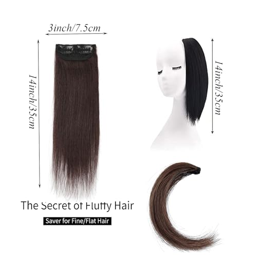 Invisible Hair Extensions Seamless Synthetic Clip in Hair Extension Natural Fluffy Hair Pads Hairpieces Increase Hair Top Side Cover Hairpiece for Women Girls (Dark Brown - Image 3