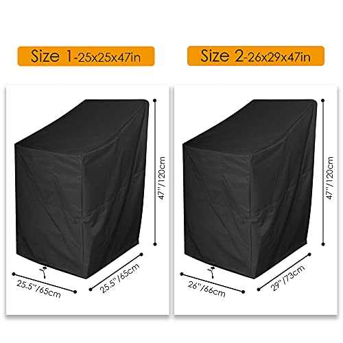 Coosoo High Back Stackable Chair Cover Patio Waterproof Chair Storage Bag Outdoor Furniture Cover Lounge Deep Seat Protection With Windproof Elastic For Garden Black #TOP6