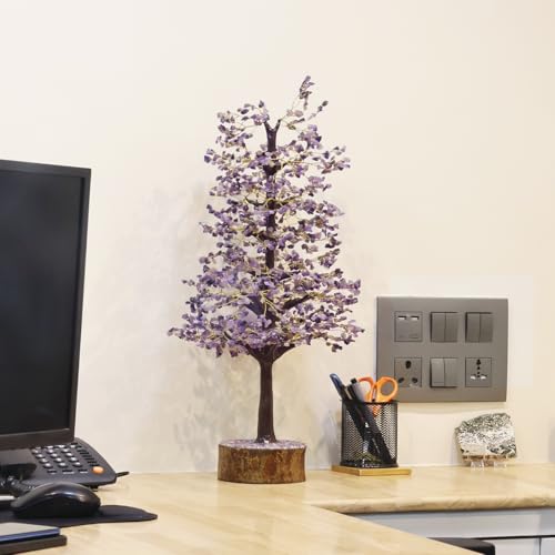 Image of Amethyst Crystal Tree (1500 Beads) Handmade Gemstone showpiece for Home Decor Living Room | M-Seal Decorative Items & Birthday Gifts for Women | Home Decoration Gift & Display Show Pieces