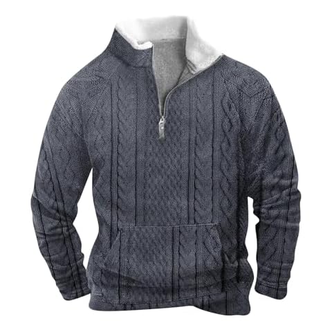 SUUTFBWV Quarter-Zip-Sweater Half Zip Sweater Men 1/4 Zip Pullover Mens Greys M Cover