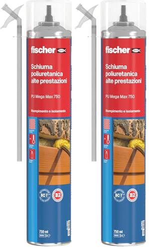 Fischer PU MEGA MAX 750 Schiuma Poliuretanica Manuale ad Alte Prestazioni, Reticola Anche in Profondità (Confezione da 2)