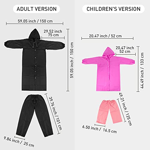 Image of DUEBEL Rain Ponchos Family Pack for Parent and 2 Kids, 8pcs Thick Reusable Rain Coat and Pant Suits with Waterproof and Breathable EVA Material - Ideal for Themed Park, Concerts, Camping