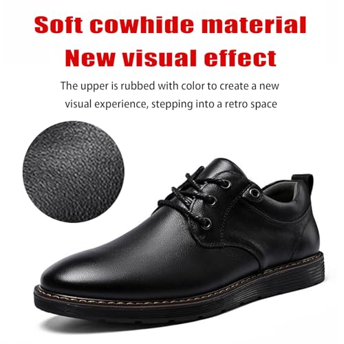 Men's Genuine Leather lace-up Causal Oxfords Comfortable Non-Slip Plain Toe Retro Business Office Dress Dreby Walking Office Shoes for Work and All-Day Comfort4