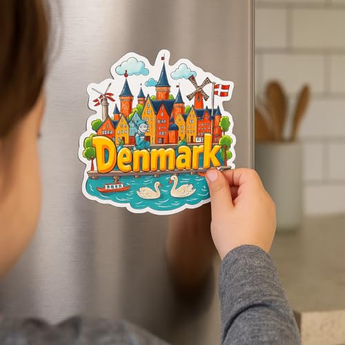 Image of Naxon Denmark Country Theme Souvenir Wooden Refrigerator Stylish Fridge Magnet - Fridge Decoration Magnet for Kitchen & Home Decor | Perfect Souvenir Gift | Size 3x3 Inches | Pack of 1