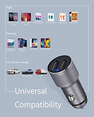 Worsors Fast Car Charger, 4.8A Usb Cigarette Lighter Adapter All Metal Compatible For Iphone 13 Pro Max/13 Pro/13 Mini/12/11/Xs Max/Xs/Xr/X/8 Plus/7/6/Se + 3.3Ft Mfi Certified Lightning Cable #TOP3