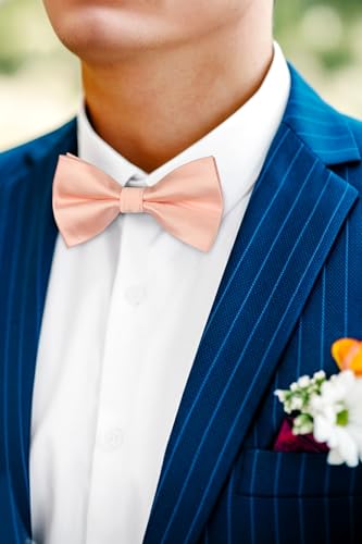 Image of HISDERN Bow Ties for Men Solid Color Pre-Tie Bow Tie and Pocket Square Set Classic Formal Tuxedo Bowties for Wedding Party