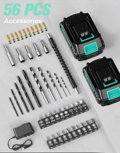 Cordless Drill, 20V MAX Power Drill Set with 2 Batteries & Charger, 3/8 Inch Keyless Chuck, Variable Speed, 25+1 Position and 56PCS Bits/Screws, Power Tools for Home Projects - Thumbnail 5