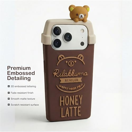 Image of amazon basics Cute 3D Latte Coffee Silicone Phone Case for iPhone 17 Pro Max | Soft Protective Cartoon Back Cover | iPhone Back Case for iPhone 17 Pro Max