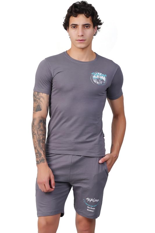 essa Men's Cotton Half Sleeve Slim Fit Printed Round Neck Shorts Set | Casual Stylish T-Shirt and Shorts for Man | Co-ord Sets | Super Soft, Breathable Loungewear for Everyday Comfort-picture-17