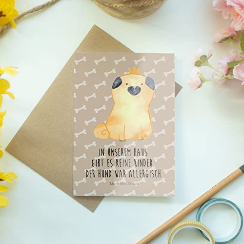 Mr. & Mrs. Panda Grußkarte Mops Krone - Geschenk, lustig, Hund, Geschenkideen, Papa, königlich, Klappkarte, Weihnachten, Karte, Frau, Sprüche, allergisch, haha