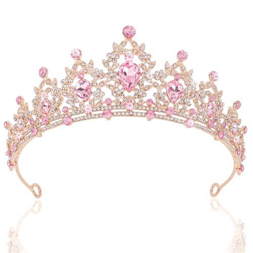 CIEHER Pink Crown Crystal Tiaras for Women Princess Crown Pink Tiara for Birthday Wedding Halloween