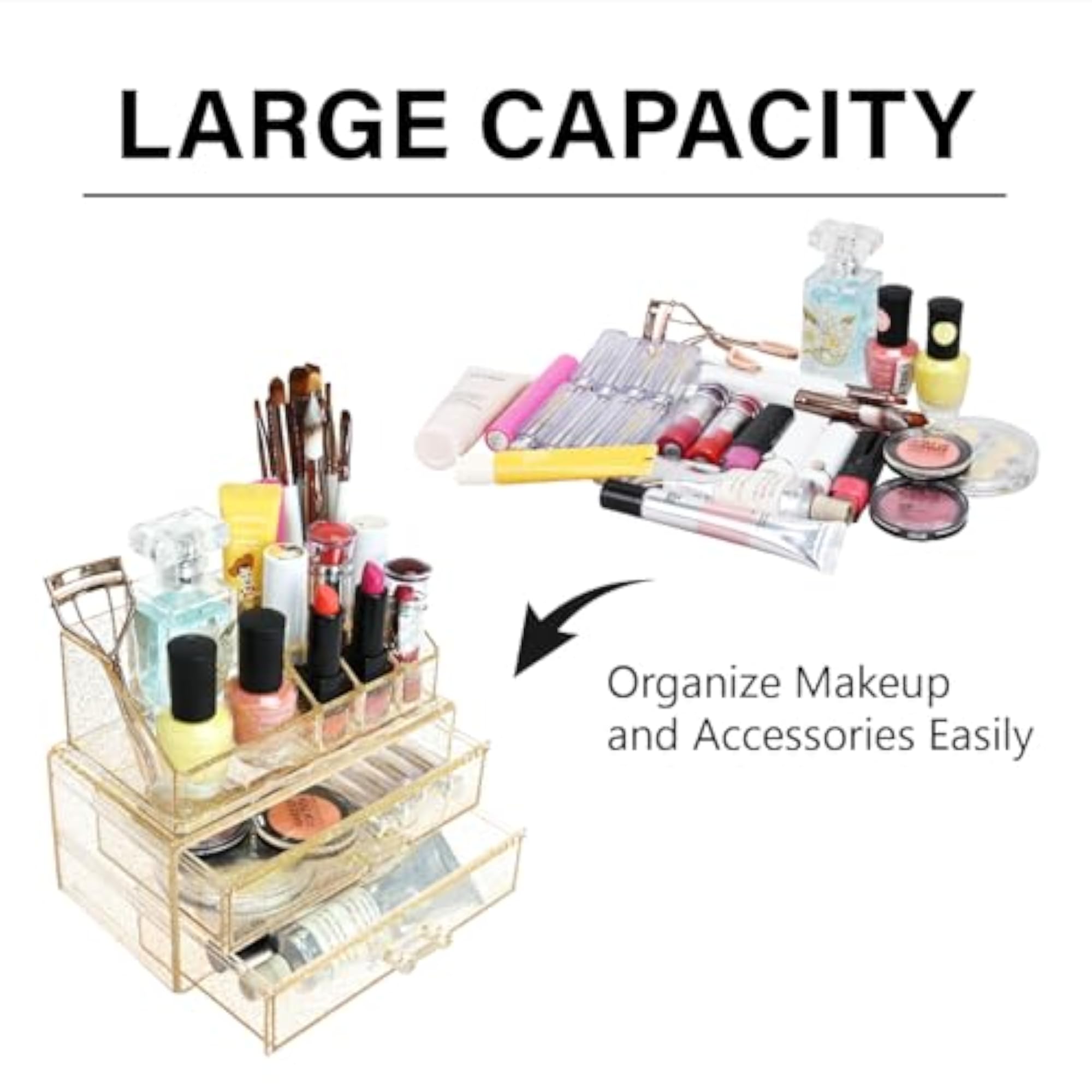 Acrylic Makeup Organizer with 2 Drawers, Removable Top