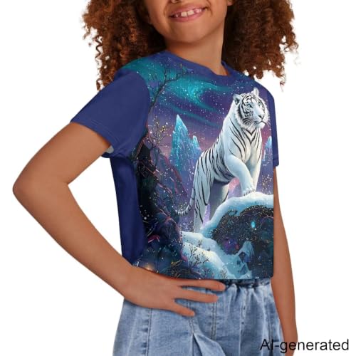 Image of Cute Crop Tops for Girls Short Sleeve Summer T Shirts Fashion Graphic Tees Crew Neck Pullover Tee 5-14 Years