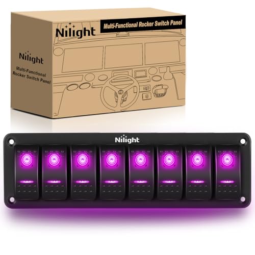 Image of Nilight 8 Gang Rocker Switch Panel w /Purple LED Light 5Pin On Off Pre-Wired