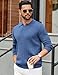 COOFANDY Mens Knit Polo Sweaters V Neck Long Sleeve Knit Polos Lightweight Casual Old Money Clothing Demin Blue
