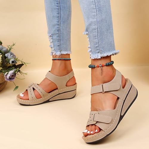 Womens Casual Platform Wedges Sandals Peep Toe,Orthopedic Sandals for Women with Arch Support Plantar Fasciitis,Heel and Foot Pain Relief Comfortable Walk2