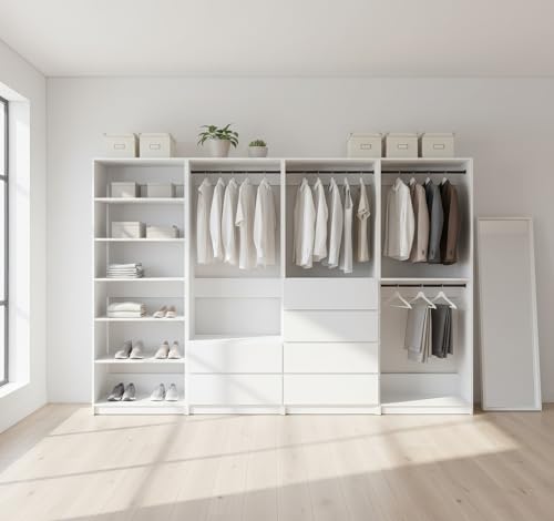 ROCKRAIN Freestanding Modular Closet System: 5 Units for 125-inch Custom Storage - No Wall Holes - Ideal for Bedroom & Rental Apartment Organization