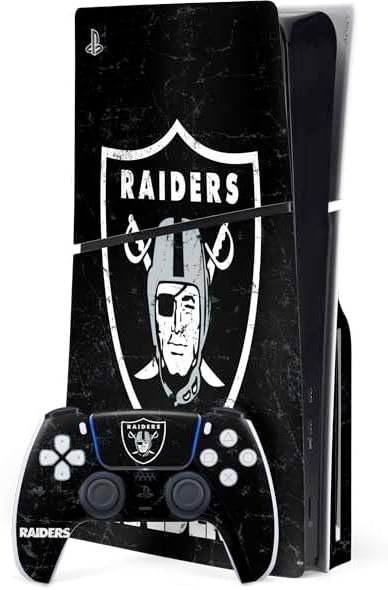 Skinit Decal Gaming Skin Compatible with PS5 Slim Disk Bundle - Officially Licensed NFL Las Vegas Raiders Large Logo Design