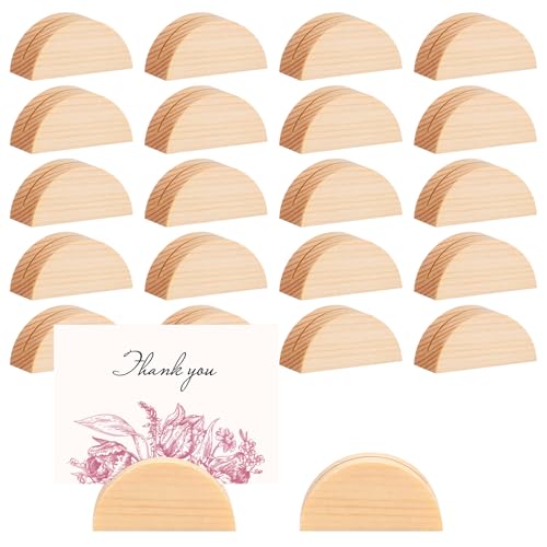 Image of 24Pcs Wood Table Number Stands, Wood Place Card Holders Include Traceless Adhesive Stickers, Semicircular Design Place Card Holders for Wedding, Ceremony, Birthday, Party, Events