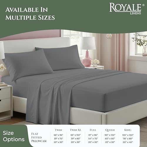 Image of ROYALE LINENS 100% Organic Cotton Full Sheet Set - 16 inch Deep Pocket Bed Sheets - Eco Friendly Grey Bed Sheets - Sabanas Full - 1 Flat, 1 Fitted & 2 Pillowcases - Grey Sheet Set - Cotton Bedding Sets
