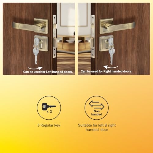 Image of Yale YECM-603-OR-TT-AB Mortise Door Lock for Bedroom /Home /Office /Hotel Suitable for Left /Right Handed Doors | Rose & Escutcheons with Thumb Turn, 3 Keys Cylinder and Lock Body (Antique Brass)