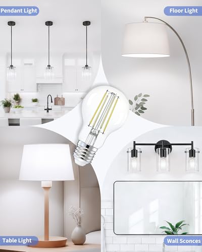 Image of Lafoy LED Edison Bulb 5000K Daylight, Dimmable 60 Watt Equivalent A19 Globe Light Bulbs, Vintage E26 Medium Base Antique Style, 700 Lumen 60W Replacement Bright White, 120V 6 Pack
