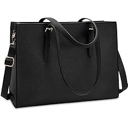 Maletin Elegante Mujer Bolso Mujer Bolsos Bandolera para Ordenador Portátil 15.6 Pulgadas Impermeable Bolsos de Mujer Cuero PU Universidad Shopper Bolsa Tote Negro