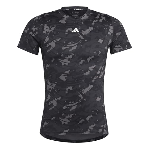 adidas Hombre Techfit Allover Print Training tee, Black/Black, M