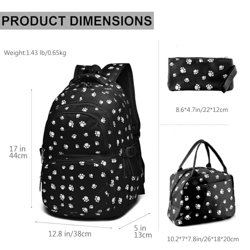 3Pcs Dog Paw Printed Backpack Set With Lunch-Bag For Girls Elementary Students Bookbag School-bag2