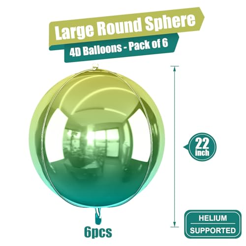 Image of Gradient Green Round Foil Balloons Birthday Prom Decor 22 Inch 6 Pcs | Metallic Green 4D Helium Ball Balloons for Graduation Wedding Halloween Disco Prom Tropical Party Decorations