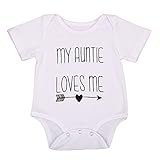 Cotton Newborn Infant Baby Boys Girls Short Sleeve Aunt Bodysuit Romper Outfit Clothes (0-3 Months, White)
