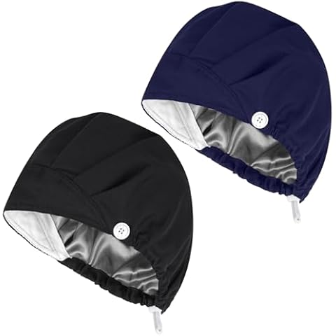 Fanadith Surgical Cap Men, Scrub Caps with Buttons, Ponytail Nurse Caps Cover