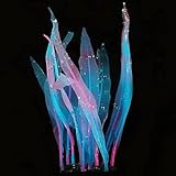 REIRQIE 1Pcs Aquarium Decoration Plants Simulation Artificial Water Grass Fish Tank Decor Silicone Glowing Kelp Ornament Fish Tank Plant Aquarium Accessories,Blue,7.08in