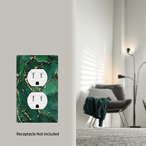 Green Gold Marble Single Duplex Light Switch Plates And Outlet Covers Decorative Electrical Wall Plate 1 Gang Receptacle Switchplate Decorate Plug Cover For Bathroom Bedroom 4.5 * 2.76 Inch #TOP4