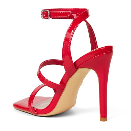 Image of Elisabet Tang Women's Crystal Stilettos Heeled Sandals, 4 Inch Square Open Toe Strappy Sexy High Heels Ankle Strap Buckle Heels for Party Wedding Dress Daily Wear Shoes