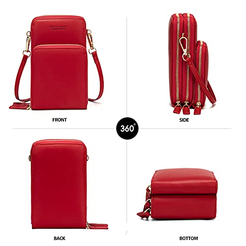 Image of myfriday Small Cell Phone Crossbody Bag, Multi-pocket & 6 Card Slots | 6 card slots, multi-pocket zipper layout and soft synthetic leather keep phone, lipstick, coins and keys ready outdoors
