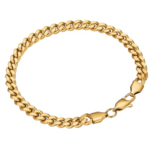Vexxs Men'S Bracelet Flut Cut, 18K Real Gold Plated Miami Cuban Link Bracelet For Men cover